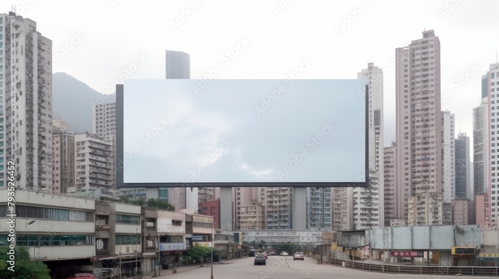 Empty billboard in the city with buildings in the background.AI generated image Empty billboard in the city with buildings in the background.AI generated image