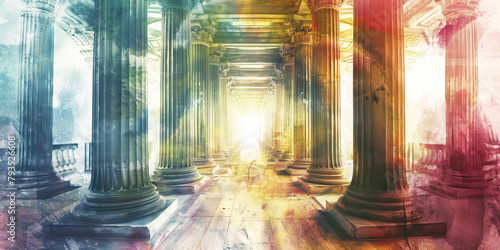 Pillar of Faith: The Ancient Pillar and Supportive Structure - Imagine an ancient pillar representing the strength and support provided by a deceased leader's teachings and example