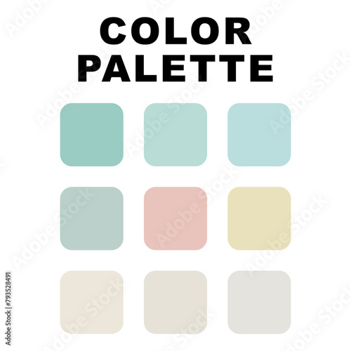 Vector illustration with palette. Color matching palette. Fashion Trend Color guide palette. RGB HEX color guide Swatch Catalog Collection. Beach summer ocean. An example of a color palette vector.