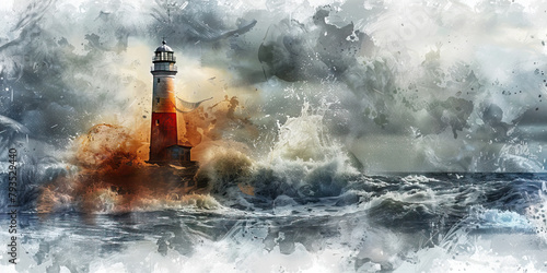 Guiding Beacon: The Lighthouse and Stormy Seas - Visualize a lighthouse guiding ships through stormy seas, symbolizing the role of a deceased religious leader in providing guidance and safety