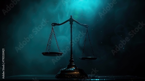 Digital scales of justice and law concept with legal scales on digital world data center background