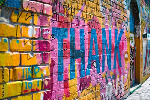 A Colorful "THANK YOU" Message graffi on wall