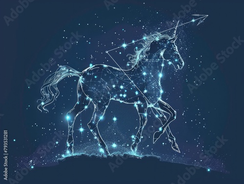 Sagittarius - Beauty - Celestial Archer - The graceful form of the Sagittarius constellation, depicted as a centaur drawing back its bow in the night sky