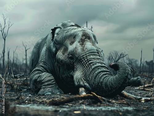 Wildlife Extinction - Loss - Vanishing Species - A poignant portrayal of wildlife extinction where once-thriving species have vanished from their natural habitats, underscoring the irreversible loss photo