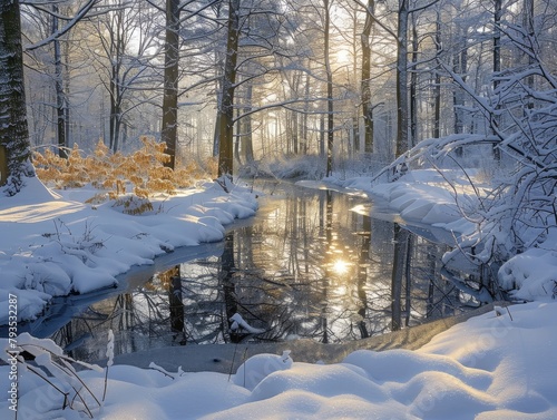 Winter Forest - Beauty - Snowy Serenade - A picturesque winter forest filled with the sound of silence, with snow-covered branches and frozen streams creating a symphony of natural beauty