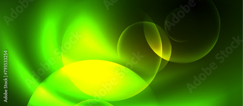 A vibrant green and yellow background featuring a glowing circle in the center, showcasing the beauty of nature with water, terrestrial plants, patterns, and macro photography