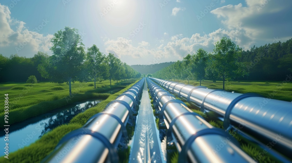 Illustrating the energy sector's shift towards ecology, carbon neutrality, and secure, independent energy sources through a hydrogen pipeline. Illustrating the energy sector's shift towards ecology, carbon neutrality, and secure, independent energy sources through a hydrogen pipeline.