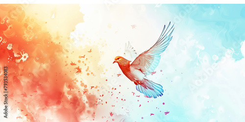 Spiritual Journey: The Ascending Dove and Open Sky - Visualize a dove ascending into an open sky, symbolizing the spiritual journey of a deceased leader's soul.