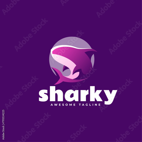Vector Logo Illustration Shark Gradient Colorful Style.