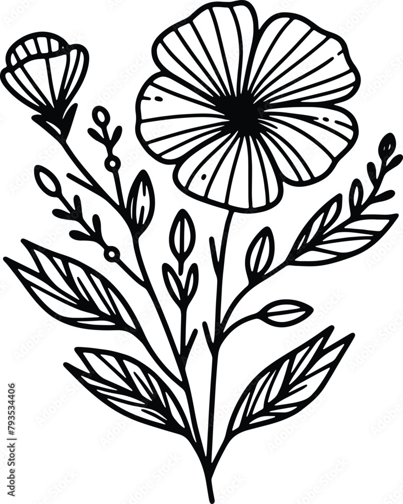 Simple flower coloring page line art black and white Flower logo design Simple flower coloring page line art black and white Flower logo design