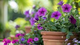 Beautiful Purple color blooming Flowers in Flower Pot