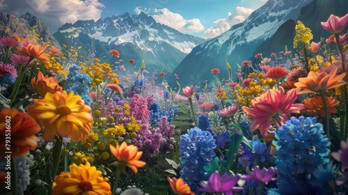 Get lost in the beauty of a flower landscape, where a riot of colors blooms in every direction, creating a mesmerizing spectacle of floral abundance. © Phoophinyo