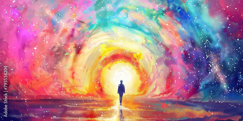 The Journey Within: The Tunnel of Light and Inner Exploration - Imagine a tunnel of light representing the journey within oneself during a psychedelic experience, exploring the depths of the mind photo