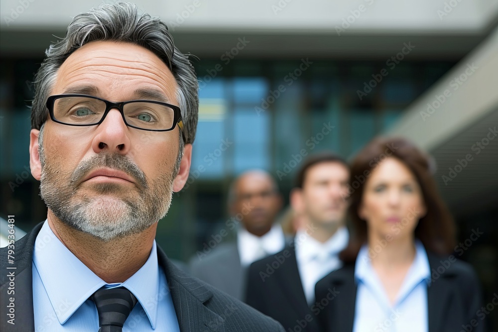 Portrait of a serious senior businessman with his team in the background Portrait of a serious senior businessman with his team in the background