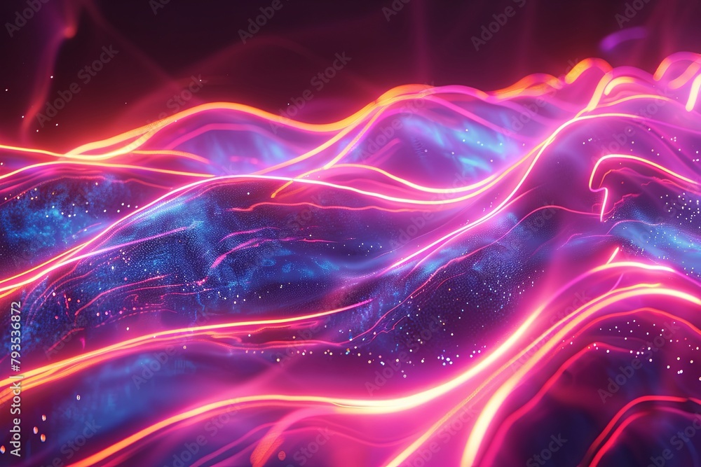 Fototapeta premium Abstract futuristic backdrop with glowing waves and neon lines concept of energy, technology 