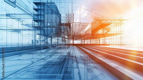 Fototapeta Naklejka Na Ścianę i Meble -  Rendering of a civil engineer analyzing bridge design engineering, depicted in 3D illustration.