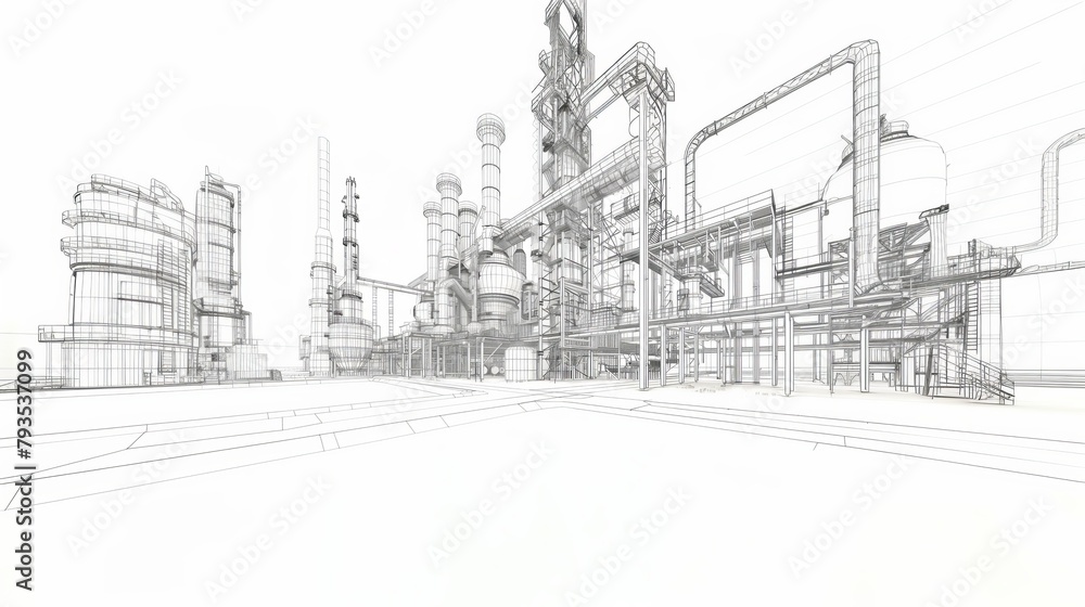 Sketch of industrial equipment rendered in wire-frame style with separated layers of visible and invisible lines. Sketch of industrial equipment rendered in wire-frame style with separated layers of visible and invisible lines.