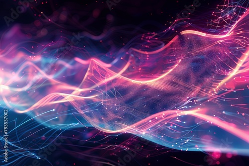 Wallpaper Mural Abstract futuristic backdrop with glowing waves and neon lines  concept of energy, technology  Torontodigital.ca