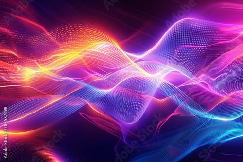 Abstract futuristic backdrop with glowing waves and neon lines concept of energy, technology 