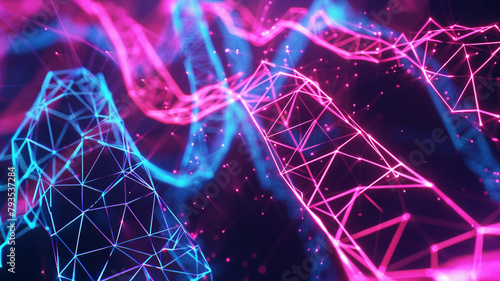 Neon threads intertwining with low poly fabrics, weaving the tapestry of interconnected digital narratives