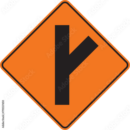 bifurcación a la derecha, señal color naranja, pictograma, preventivo, icono, vector, naranja, rombo naranja, símbolo, silueta, ilustración, rombo, señales, imagen, indicar, norma, normatividad, anunc