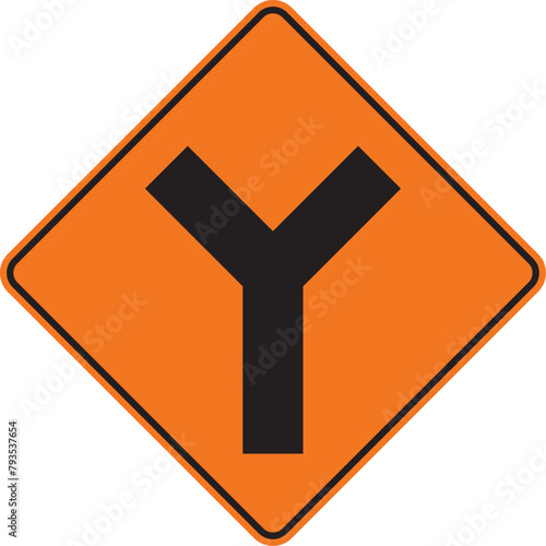 bifurcación en y, señal color naranja, pictograma, preventivo, icono, vector, naranja, rombo naranja, símbolo, silueta, ilustración, rombo, señales, imagen, indicar, norma, normatividad, anuncio