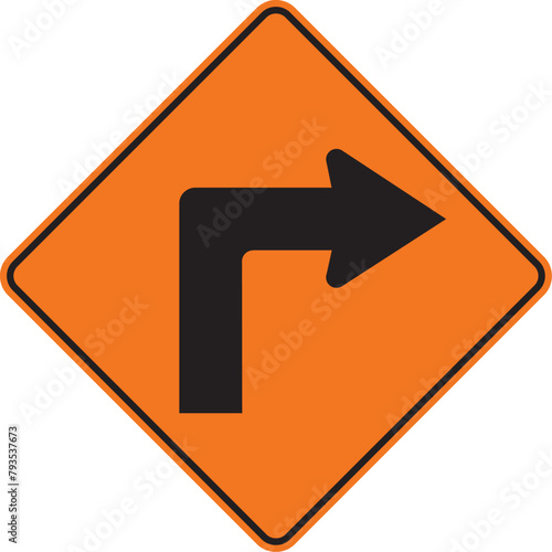 curva cerrada a la derecha, señal color naranja, pictograma, preventivo, icono, vector, naranja, rombo naranja, símbolo, silueta, ilustración, rombo, señales, imagen, indicar, norma, normatividad
