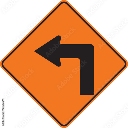 curva cerrada a la izquierda, señal color naranja, pictograma, preventivo, icono, vector, naranja, rombo naranja, símbolo, silueta, ilustración, rombo, señales, imagen, indicar, norma, normatividad