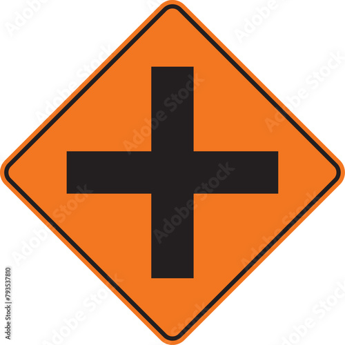 intersección de vías, señal color naranja, pictograma, preventivo, icono, vector, naranja, rombo naranja, símbolo, silueta, ilustración, rombo, señales, imagen, indicar, norma, normatividad, anuncio photo