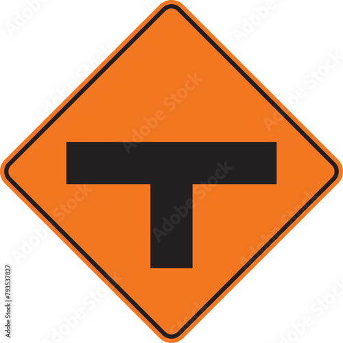intersección en t, señal de prevención, señal color naranja, pictograma, preventivo, icono, vector, naranja, rombo naranja, símbolo, silueta, ilustración, rombo, señales, imagen, indicar, norma, norma