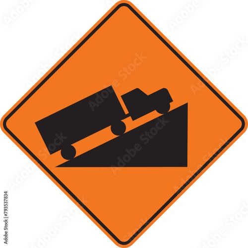pendiente fuerte de ascenso, señal de prevención, señal color naranja, pictograma, preventivo, icono, vector, naranja, rombo naranja, símbolo, silueta, ilustración, rombo, señales, imagen, indicar