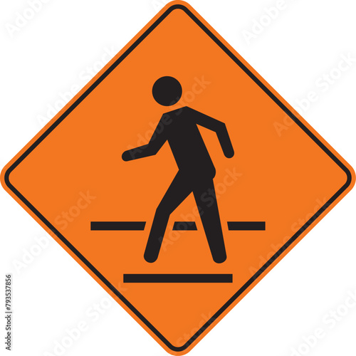 proximidad de cruce peatonal, señal de prevención, señal color naranja, pictograma, preventivo, icono, vector, naranja, rombo naranja, símbolo, silueta, ilustración, rombo, señales, imagen, indicar, n