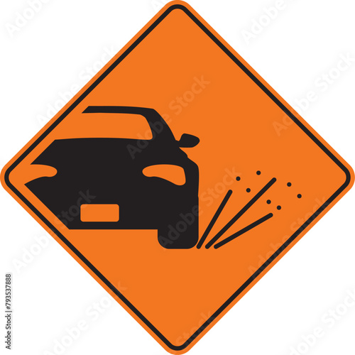 proyección de gravilla, señal de prevención, señal color naranja, pictograma, preventivo, icono, vector, naranja, rombo naranja, símbolo, silueta, ilustración, rombo, señales, imagen, indicar, norma