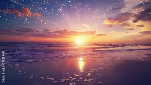 Peaceful background with beautiful sunset in the beach sky © jongaNU