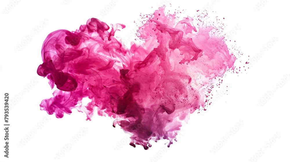 Cloud of pink ink heart shaped isolated on white. Texture of acrylic ink in water. Color explosion Cloud of pink ink heart shaped isolated on white. Texture of acrylic ink in water. Color explosion
