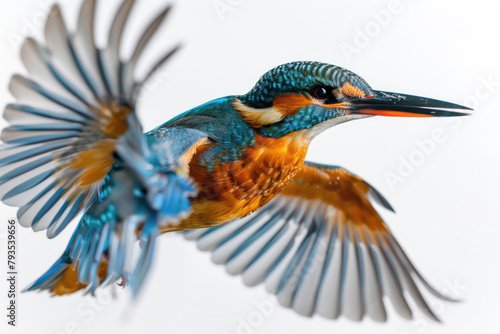 A kingfisher chases, beak poised for fish
