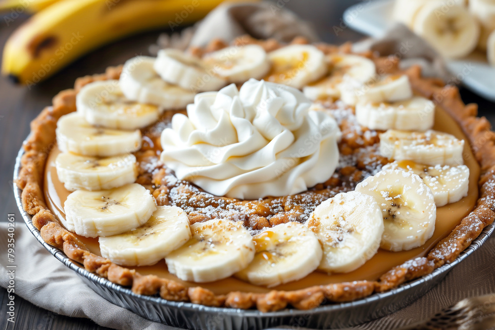 Banoffee pie with banana, whipped cream and caramel sauce. Banoffee pie with banana, whipped cream and caramel sauce.