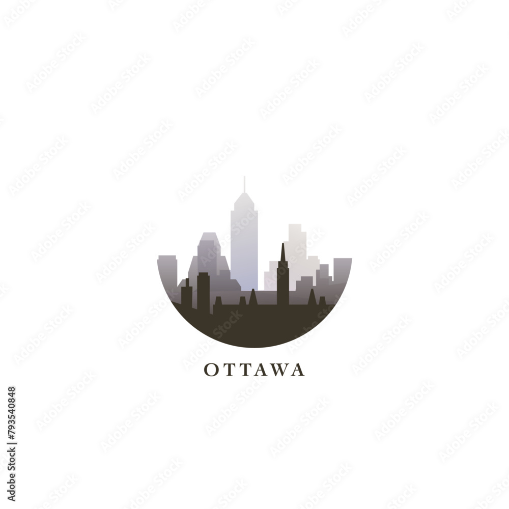 Ottawa cityscape, gradient vector badge, flat skyline logo, icon. Canada, Ontario province city round emblem idea with landmarks and building silhouettes. Isolated graphic