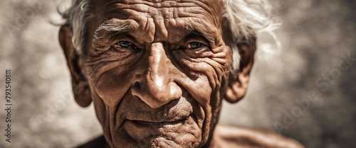 an old man with a wrinkled face © Komkrit