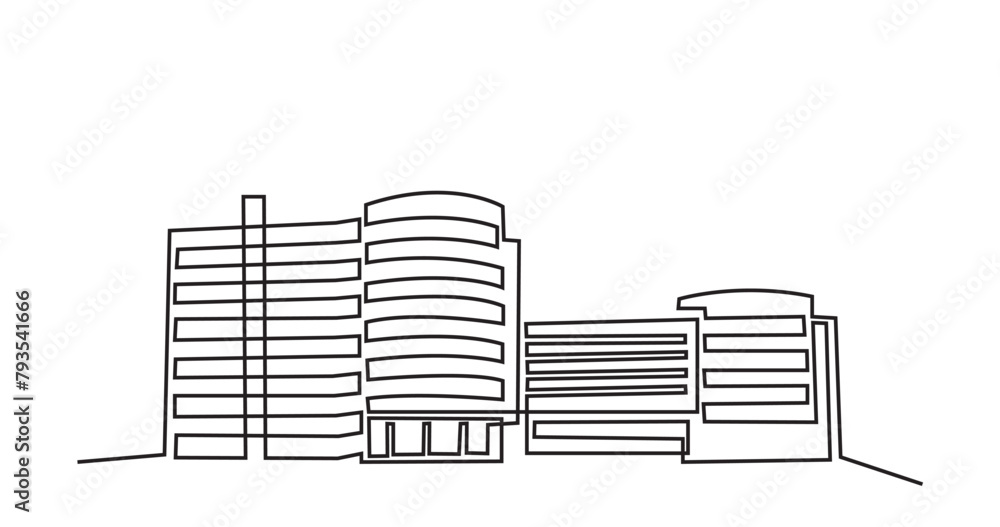 Modern architecture building.continuous line drawing of commercial building house. Single-line Modern residential building isolated on a white background. Modern architecture building.continuous line drawing of commercial building house. Single-line Modern residential building isolated on a white background.