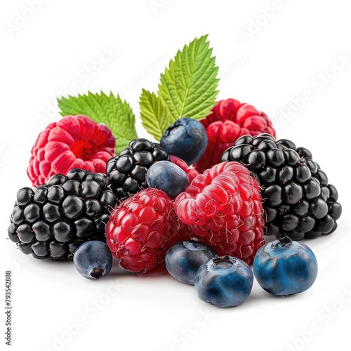 Mix berries with leaf on isolate white background