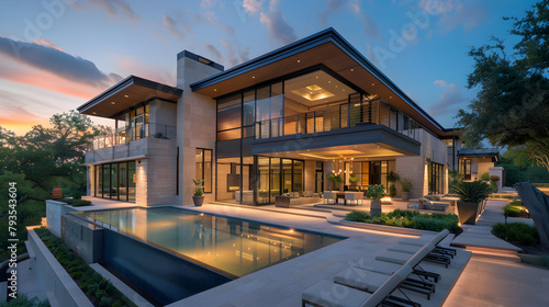 Spectacular Showcase of Contemporary Luxury Home Nestled in Serene Landscape with Stunning Pool View