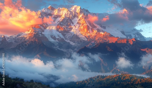 Majestic Himalayan Peaks Embracing the Serene Sunrise: A Breathtaking Natural Masterpiece,4k wallpaper, HD background image