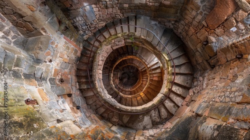 Spiral staircase in a medieval castle tower photo