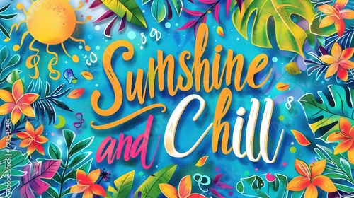 Summer themed typography with phrases like "Sunshine and Chill"