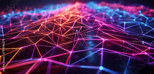 A vibrant mesh of neon lines on a low poly surface, illustrating the complexity of next-gen communication networks