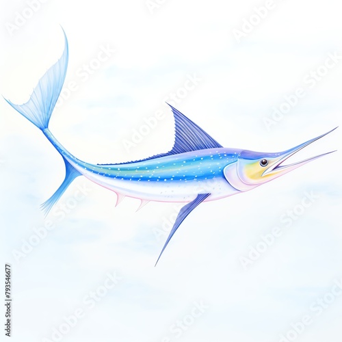 Watercolor of swordfish, longbilled swordfish