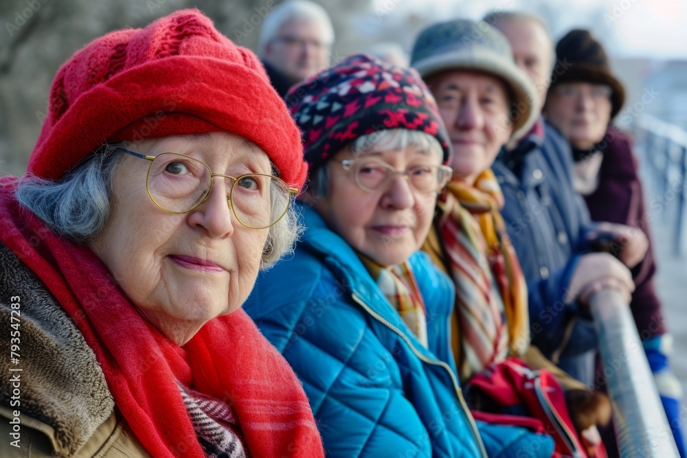 Portrait of an elderly woman in a red hat. Portrait of an elderly woman in a red hat.