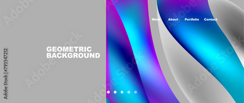 Fotografía Colorfulness abounds in this geometric background with electric blue and violet waves on a gray backdrop