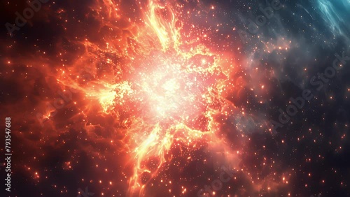 Closeup of a of glowing hot embers spewing from the core of the supernova and spreading out into space. . photo
